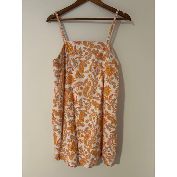 Current Air Dresses & Skirts - Current Air Orange White Paisley Floral Linen Cotton Dress Shift EUC M Square